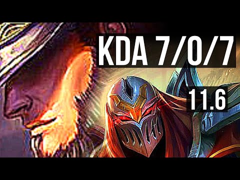 TWISTED FATE vs ZED (MID) | 7/0/7, Rank 6 TF, Godlike | KR Challenger | v11.6