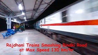 preview picture of video 'IRFCA - 3 in 1 East Bound Rajdhanis Unleashing Wrath at Bindki Road | Indian Railways (130 kmph) !!!'