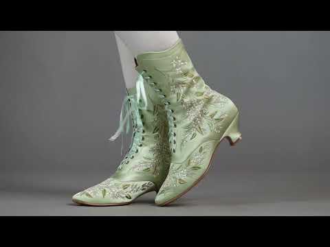 PRE-ORDER Flora Women's Embroidered Boots (Celadon Green)