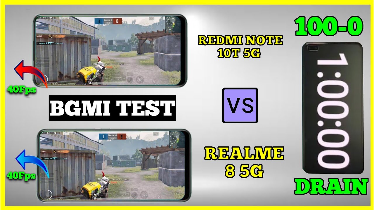 Redmi Note 10t 5g Vs Realme 8 5g 100% Battery Drain With Bgmi Or Pubg