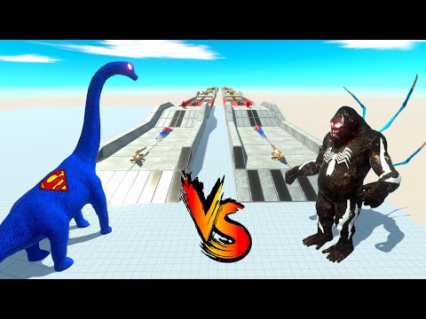 SUPERMAN BRACHIOSAURUS vs VENOM GORO RACE BATTLE COMPETITION - Animal Revolt Battle Simulator ARBS