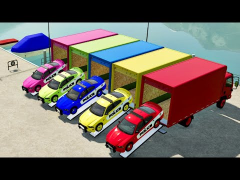 LOAD & TRANSPORTING  DODGE POLICE CAR WITH ISUZU TRUCK - Farming Simulator 22