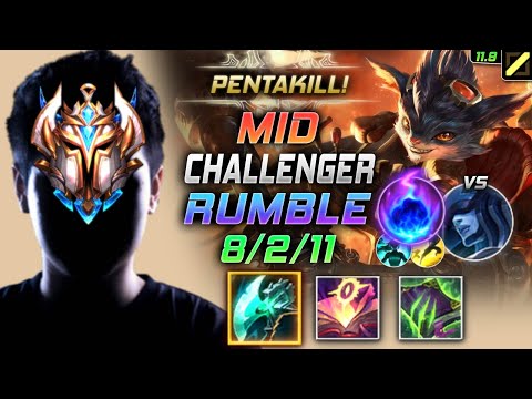 Challenger Rumble MID vs Lissandra - 천상계 미드 럼블 템트리 룬 밤수 유성 - LOL KR 11.9