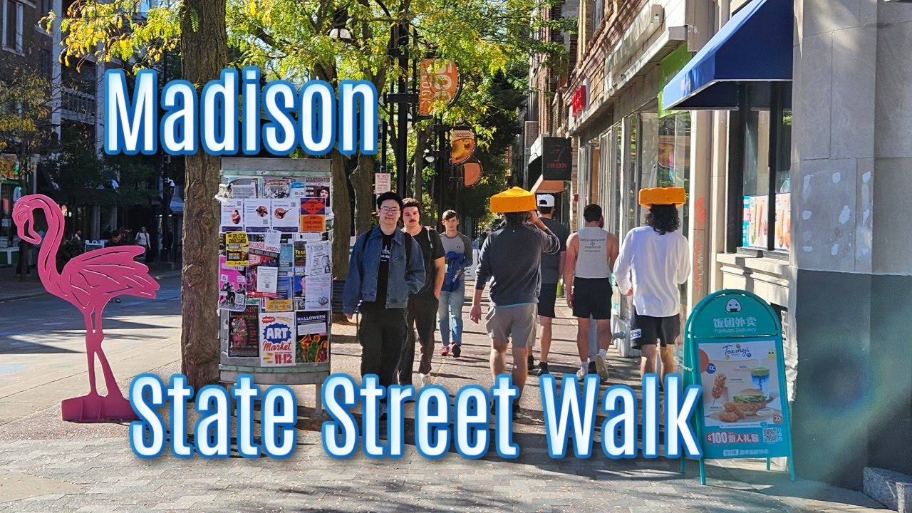 Immersive street-level walking tour through Madison State Street, United States, showcasing authentic urban landscapes, local architecture, and the vibrant atmosphere of the city's neighborhoods