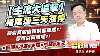 【主流大追擊】裕隆連三天漲停，鴻海真的會買納智捷嗎?!那可以買誰呢?!#裕隆#鴻海#東陽#昭輝#東元｜小武哥投資事務所｜陳武傑 (圖)
