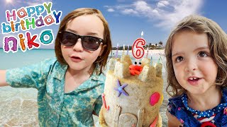 NiKO's BEST 6th BDAY EVER!! Beach Birthday Party on a new Disney island! Pirate Adley Niko & Navey