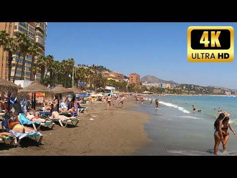 Malaga Beach Walk [4K] 🌞 Costa Del Sol 🌞 Spain Beach August 2022 | Playa De La Malagueta 🅼🅰🅻🅰🅶🅰