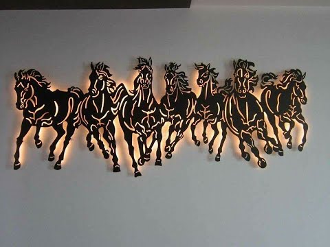 3d running horses with led metal wall decor
