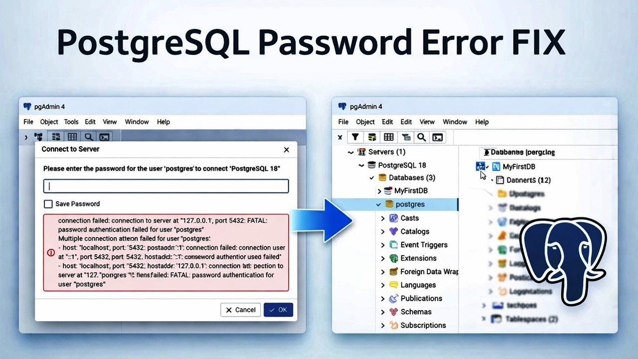 How To Fix Forgot Postgres Password | PostgreSQL Login Failed? Error FIX pgAdmin 4