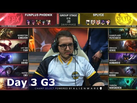 FPX vs SPY | Day 3 S9 LoL Worlds 2019 Group Stage | FunPlus Phoenix vs Splyce