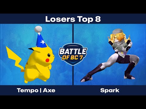 Tempo | Axe (Pikachu) vs Spark (Sheik) - Losers Top 8 - Melee Singles | BoBC7