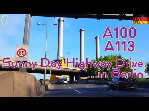 Berlin - Steady Highway Drive A100 / A113. From Seestraße to Ernst-Ruska-Ufer. Goerdelerdammbrücke.