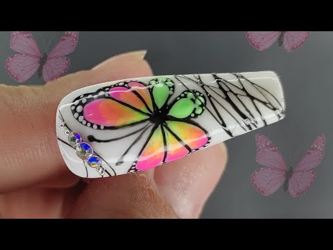 Diseño de UÑAS CON MARIPOSA/ MANO ALZADA PASO A PASO /Mariposa con GEL SEMIPERMANENTE 🦋💅😍