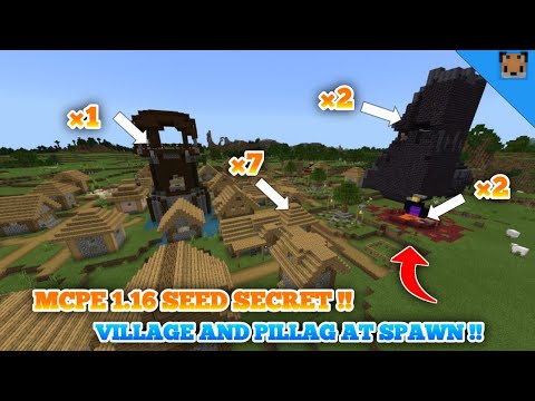 Minecraft pe 1.16 seed secret !! - seed found village and pillage at spawn, nether portal, bastions
