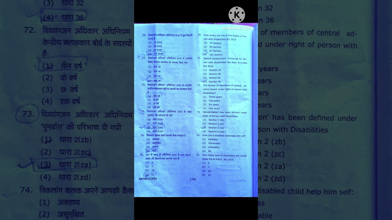 MA.4thsem.exa.2024 Answer key homescience (humandevelopment) paper1st  Persons with Disabilities.
