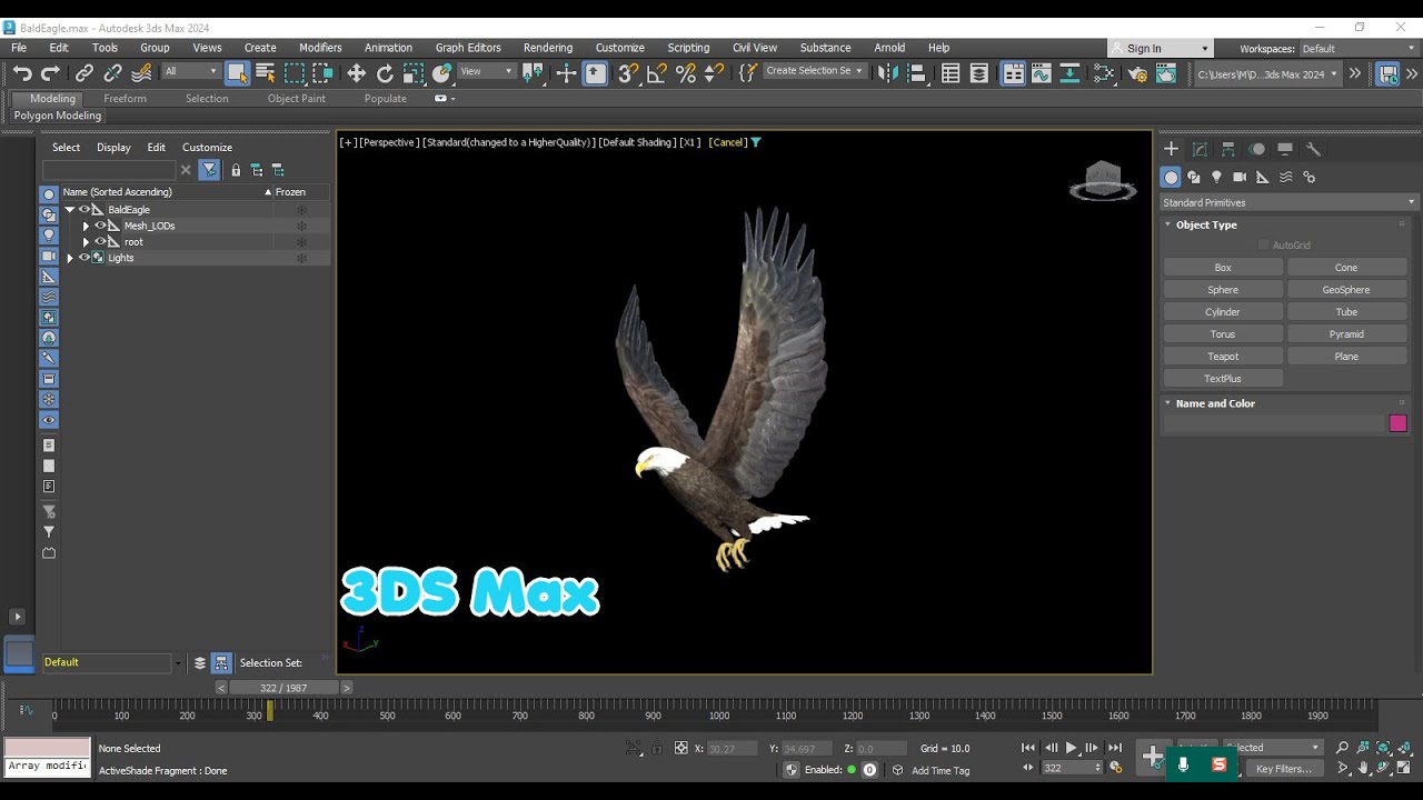 &Aacute;guia careca animada realista Modelo 3D