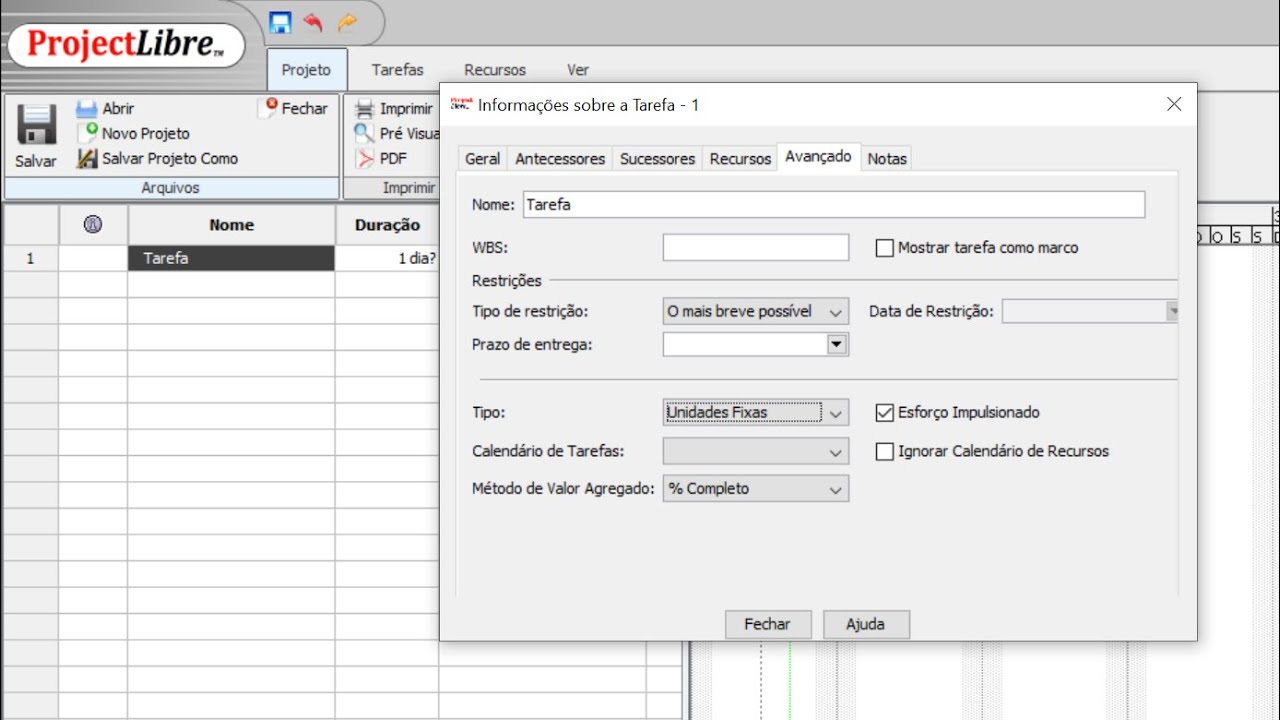 ProjectLibre (Aula 06): Tarefas com Unidades Fixas, Duração Fixa e Trabalho Fixo