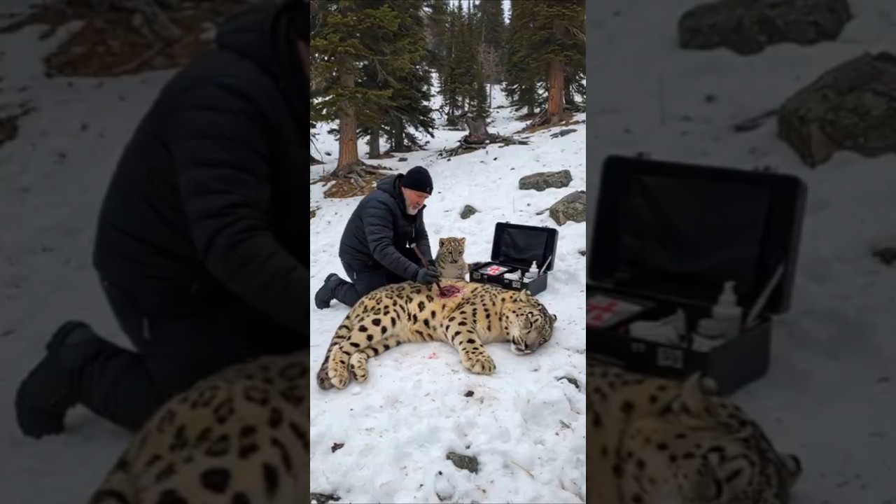 Tiny Snow Leopard Cub Saves His Wounded Mother with Old Man's Help! #leopard #rescue #humanity