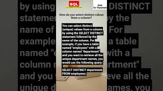 How to select distinct values from a column in SQL? #sql #sqlinterview 