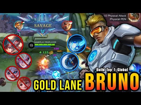 SAVAGE!! Bruno Best Build Gold Lane!! - Build Top 1 Global Bruno ~ MLBB