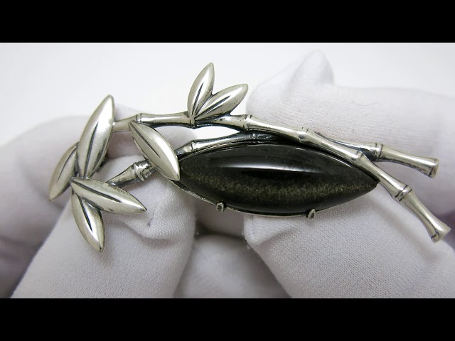 Срібна брошка з обсидіаном хба19 Відео огляд
