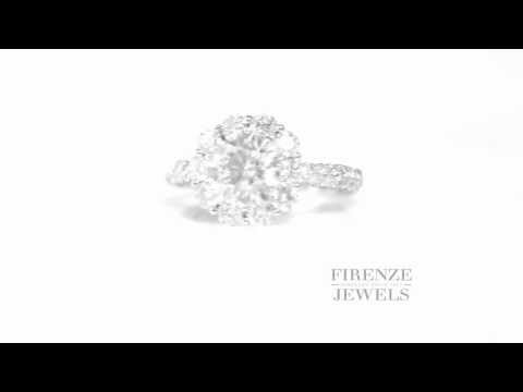 Diamond Floral Halo 18k White Gold Engagement Ring 1.36ctw - Product #5346