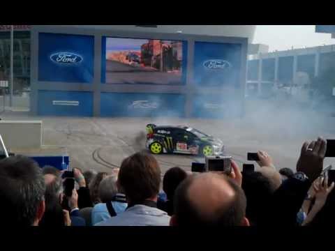 Gymkhana star Ken Block does donuts around Ford Fiesta at 2012 LA Auto Show