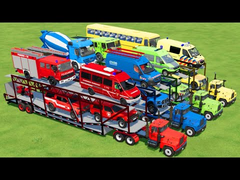 TRANSPORTING POLICE CARS, AMBULANCE, FIRE TRUCK, COLORFUL CARS WITH TRUCK  -FARMING SIMULATOR 22!