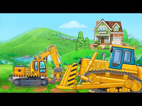 A zöld ház építése - Autós Játék Mese (Munkagépek házat építenek)