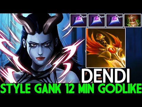 DENDI [Queen of Pain] Insane Style Ganking 12 Min Godlike 7.22 Dota 2