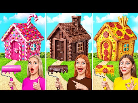 Kuće sa Jednom Bojom Izazov | Slatkiši protiv Čokolade protiv Brze Hrane Bubba DO Challenge