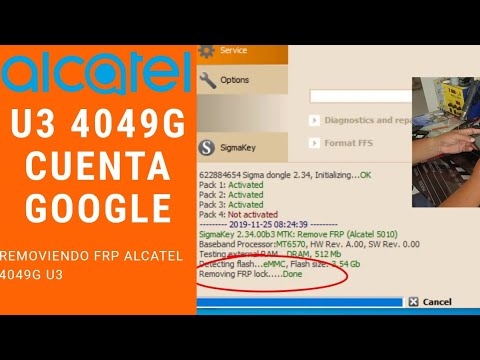 frp alcatel U3 4049g con Sigma, Remover cuenta de Google Alcatel U3 con Sigma Key