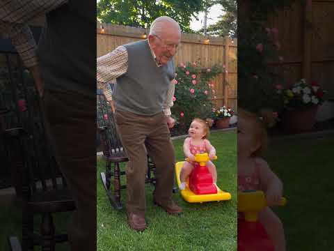 Look How The Baby Copies Grandpa's Hunched Walk! His Tiny Shadow 👴😂 #FunnyBaby