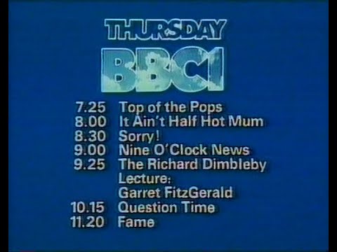 Wednesday 19th May 1982 BBC1 - Top Of The Pops - Sorry - Frost in May - Sportsnight - Taxi - Rare
