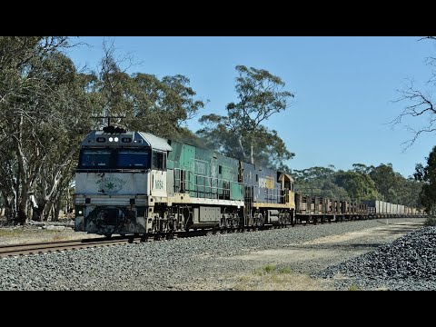 NR84+NR94 work a combined steel and container train #3PM4 through Wal Wal, Vic bound for Melbourne