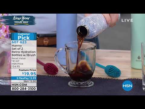 Manna Set of 2 Retro Hydration Bottles with Brush