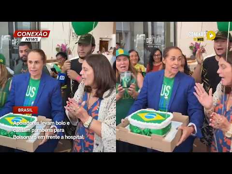 Vídeo: Apoiadores levam bolo e cantam parabéns para Bolsonaro em frente a hospital.