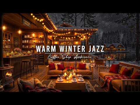 Warm Winter Night & Relaxing Jazz Background Music ⛄ Cozy Coffee Porch Ambience with Soft Jazz Music