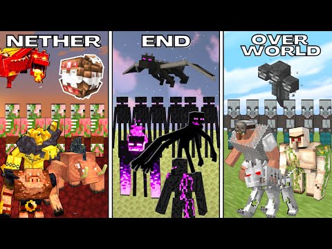 NETHER vs END vs OVERWORLD in Minecraft Mob Battle