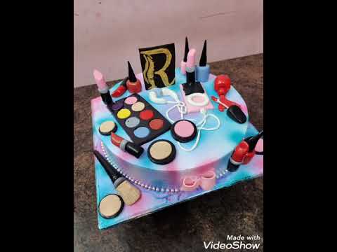 How to make Makeup set cake/Fresh cream and Fondant cakes