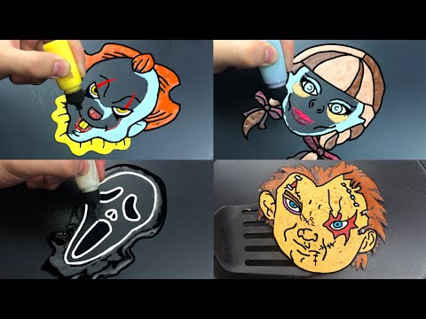 Making Scary Face Pancake Art - Pennywise, Ghostface, Annabelle, Chucky
