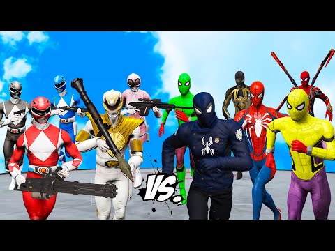 Spider Verse | Spider-man Team Army Suit vs vs Power Rangers Army (Spider-Cop) - What if Battle?