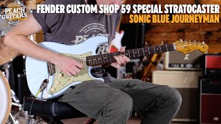 Video thumbnail for No Talking...Just Tones | Fender Custom Shop LTD 59 Special Stratocaster Journeyman Sonic Blue by Peach Guitars
