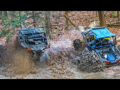Crazy Creek Bank Climbs in the Wet, Cold, Winter Mud! RZR vs Maverick vs Wildcat - UTV Trail Riding