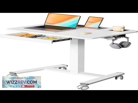 Scrivania mobile in piedi con cassetto, scrivania con rotelle da 28" e portabicchieri