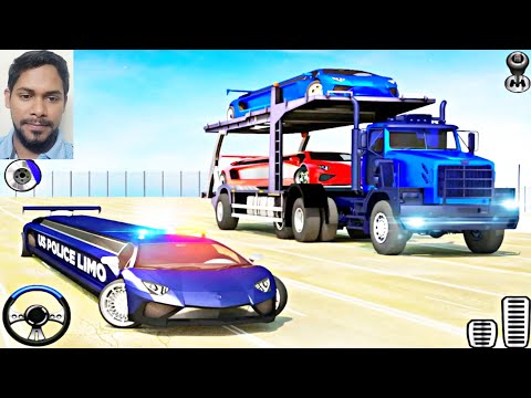 US Police Limo Transport, Aeroplane transport Game - Luxury Police Car Transporter Game - Night Mood