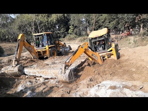Two JCB Trying To Pull Bridge Slab - JCB Dozer Using Power - JCB Video