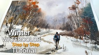 Step by Step Watercolor Tutorial: A Winter Snow Scene