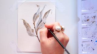 How to paint Realistic branch with Eucalyptus leaves in Watercolor