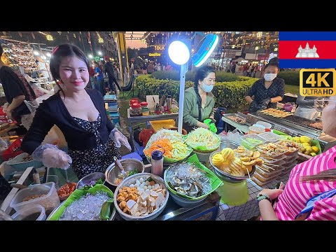 CHAKTOMUK Walk Tour and Food Stall View in Phnom Penh City CAMBODIA | 4K